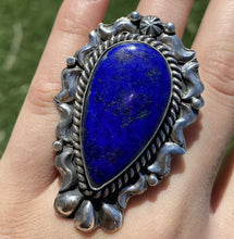 Load image into Gallery viewer, Native American Sterling Silver Lapis Adjustable Ring. CY