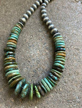 Load image into Gallery viewer, Sterling Silver Graduated Green Turquoise W Bead Necklace. 18 inch