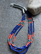 Load image into Gallery viewer, Sterling Silver Multi Strand Stone Lapis Bead Necklace. 24 inch