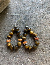 Load image into Gallery viewer, Sterling Silver Tiger’s Eye Spiny Oyster Bead Loop Earrings.