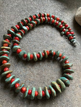 Load image into Gallery viewer, Sterling Silver Turquoise Coral Bead Necklace. 28 inch
