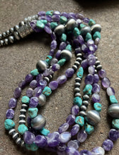 Load image into Gallery viewer, Sterling Silver Multi Strand Amethyst Turquoise W Pearls Bead Necklace. 24 inch