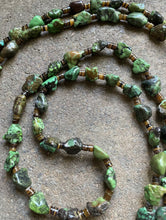 Load image into Gallery viewer, Sterling Silver Green Turquoise Nuggets with Heishi Bead Necklace. 60 inch