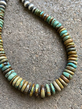 Load image into Gallery viewer, Sterling Silver Graduated Green Turquoise W Pearls Bead Necklace. 18 inch
