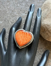 Load image into Gallery viewer, Native American Sterling Silver Orange Spiny Oyster Ring. Size 7.5 Signed