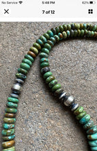 Load image into Gallery viewer, Sterling Silver Graduated Green Turquoise Bead Necklace. 18 inch