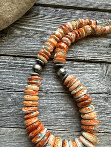 Sterling silver orange spiny oyster bead necklace 18 Inch