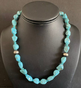 Sterling Silver Turquoise Bead Necklace. 18 inch