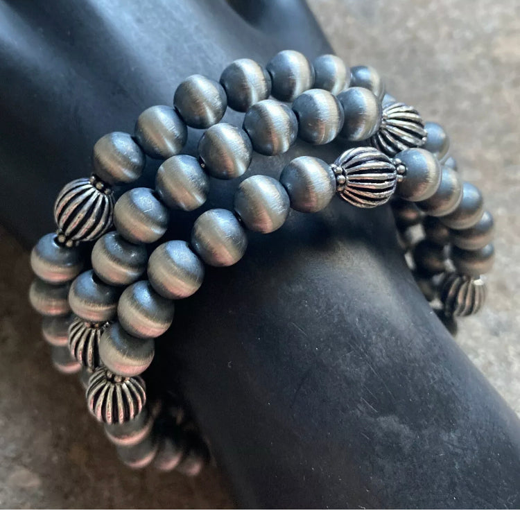 Sterling Silver Pearls Spiral Wrap Bead Bracelet. Free Size