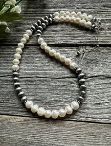 Sterling Silver Freshwater Pearls Bead Necklace. 18 inch