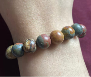 Round Red Creek Jasper Stretchy Bead Bracelet. Free size