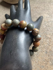 Round Red Creek Jasper Stretchy Bead Bracelet. Free size