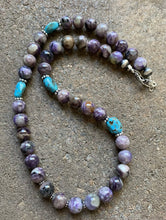 Load image into Gallery viewer, Sterling Silver Charoite Blue Turquoise Bead Necklace. 19 Inch