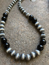 Load image into Gallery viewer, Sterling Silver Black Onyx Bead Necklace. 18 inch