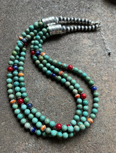 Load image into Gallery viewer, Sterling Silver Green Turquoise Multi Strand Multi Stone Bead Necklace. 24 inch