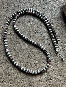 Sterling Silver Purple Spiny Oyster W 6mm Pearls Bead Necklace. 24 inch