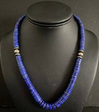Load image into Gallery viewer, Sterling Silver Lapis Heishi Bead Necklace. 18 inch