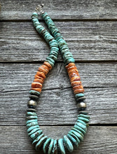 Load image into Gallery viewer, Sterling Silver Graduated Turquoise Spiny Oyster Bead Necklace 18 Inch