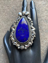 Load image into Gallery viewer, Native American Sterling Silver Lapis Adjustable Ring. CY