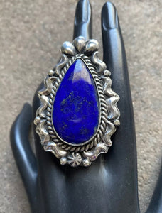 Native American Sterling Silver Lapis Adjustable Ring. CY