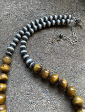 Load image into Gallery viewer, Sterling Silver Tiger’s Eye W Navajo Pearls Bead Necklace. 18 inch. Gift