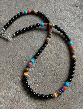 Load image into Gallery viewer, Sterling Silver Black Onyx Multi Stone Bead Necklace. 18 inch. Gift