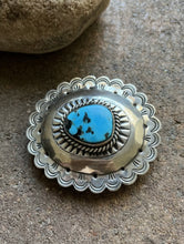 Load image into Gallery viewer, Native American Sterling Silver Turquoise Belt Buckle. CY