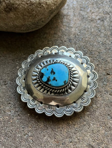 Native American Sterling Silver Turquoise Belt Buckle. CY