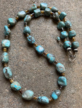 Load image into Gallery viewer, Sterling Silver Turquoise Nuggets Heishi Bead Necklace 25 Inch