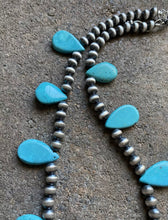 Load image into Gallery viewer, Sterling Silver Turquoise W Navajo Pearls Bead Necklace. 16 inch