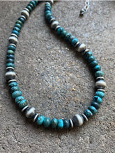 Load image into Gallery viewer, Sterling Silver Turquoise W Navajo Pearls Bead Necklace 16 inch