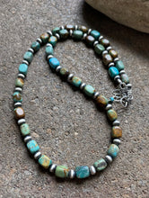 Load image into Gallery viewer, Sterling Silver Blue Green Turquoise W Pearls Bead Necklace. 18 inch