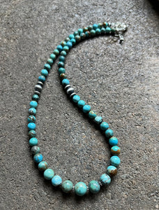 Sterling Silver Round Turquoise Bead Necklace 18 inch