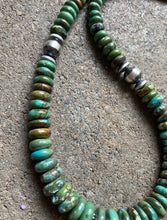 Load image into Gallery viewer, Sterling Silver Graduated Green Turquoise Bead Necklace. 18 inch
