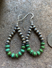 Load image into Gallery viewer, Sterling Silver Green Turquoise W Pearls Bead Loop Earrings.
