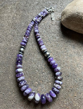Load image into Gallery viewer, Sterling Silver Graduated Amethyst Bead Necklace. 20 Inch