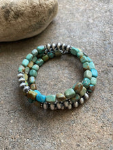 Load image into Gallery viewer, Sterling Silver Blue Green Turquoise Navajo Pearls Wrap Spiral Bead Bracelet