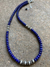 Load image into Gallery viewer, Sterling Silver Lapis Bead Necklace. 18 inch