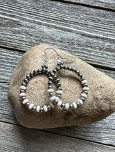 Load image into Gallery viewer, Sterling Silver Pink Conch W Pearls Bead Hoop Earrings. 2.5 Inch.