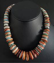 Load image into Gallery viewer, Sterling Silver Graduated Turquoise W Spiny Oyster Bead Necklace. 18 inch