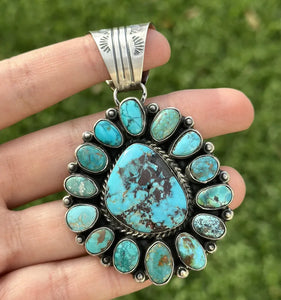 Native American Sterling Silver Turquoise Cluster Pendant. KY