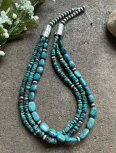 Load image into Gallery viewer, Sterling Silver Multi Strand Turquoise W Pearls Bead Necklace. 24 inch