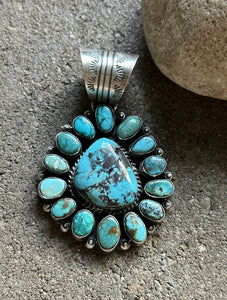 Native American Sterling Silver Turquoise Cluster Pendant. KY