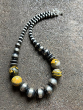 Load image into Gallery viewer, Sterling Silver Bumblebee Jasper W Pearls Bead Necklace. 18 inch