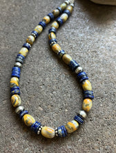 Load image into Gallery viewer, Sterling Silver Bumblebee Jasper Lapis Pearls Bead Necklace. 18 inch