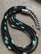 Load image into Gallery viewer, Sterling Silver Multi Strand Black Onyx with Turquoise Bead Necklace. 24 Inch
