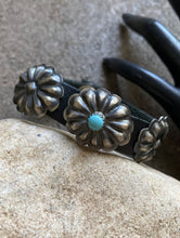 Load image into Gallery viewer, Vintage Native American Sterling Silver Turquoise Leather Band Bracelet