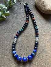 Load image into Gallery viewer, Sterling Silver Lapis Multi Stone Bead Necklace. 22 inch