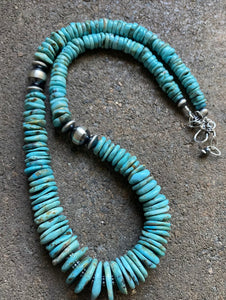 Sterling Silver Graduated Turquoise Bead Necklace. 18 inch