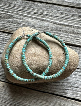 Load image into Gallery viewer, Sterling Silver Heishi Turquoise W Pearls Bead Hoop Earrings. 3 Inch